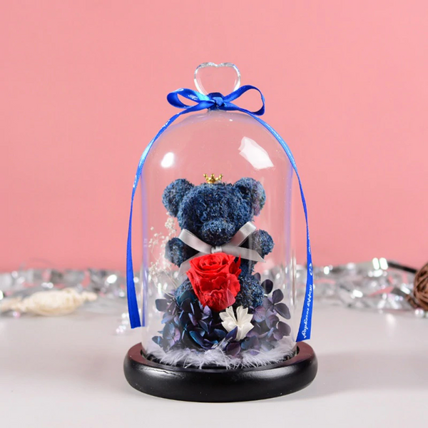 Rose Bear In Glass Dome