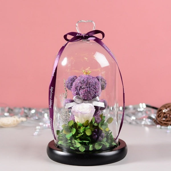 Rose Bear In Glass Dome