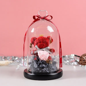 RED Rose Bear In Glass Dome