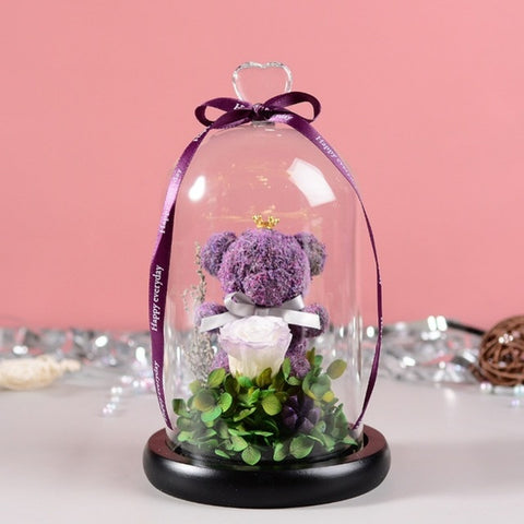 Rose Bear In Glass Dome