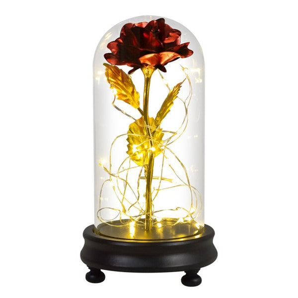 24K Golden Rose In LED Glass Dome