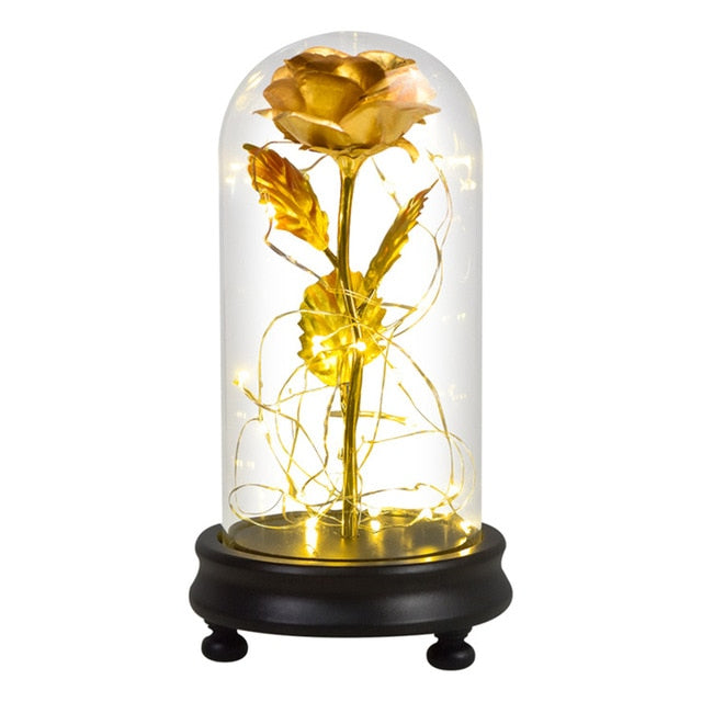 24K GOLD Rose In LED Glass Dome