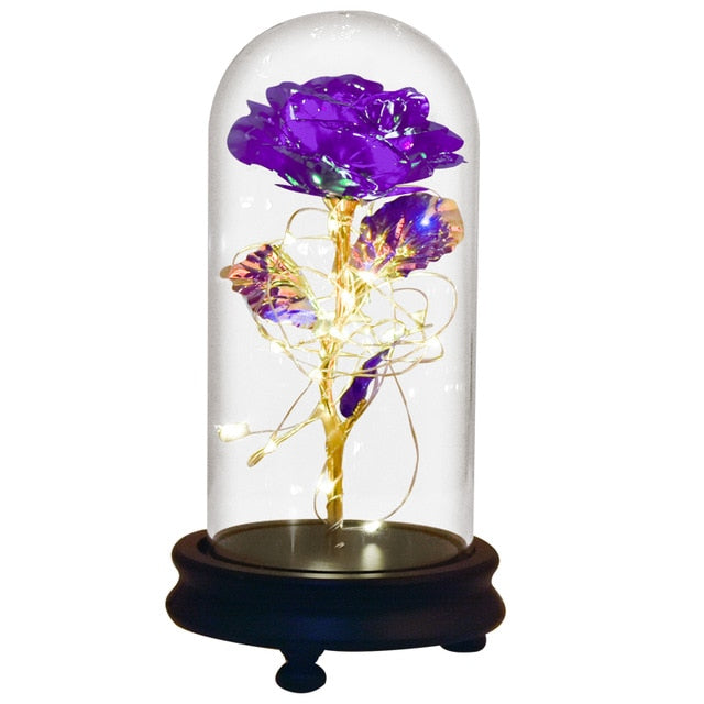 PURPLE GALAXY Rose In LED Glass Dome