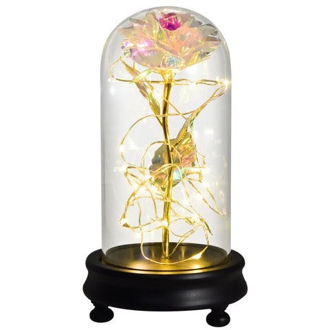 WHITE GALAXY Rose In LED Glass Dome