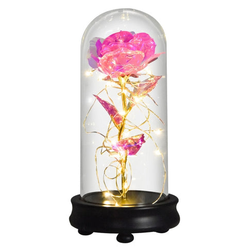 PINK GALAXY Rose In LED Glass Dome